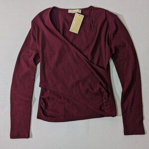 New Women's Michael Kors Faux-Wrap Waffle-Knit Ruby Top MSRP $84